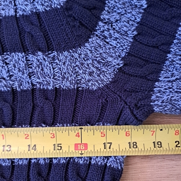 L.L.BEAN Blue Striped Cable Knit Zip-Up Sweater Size M - Picture 6 of 6